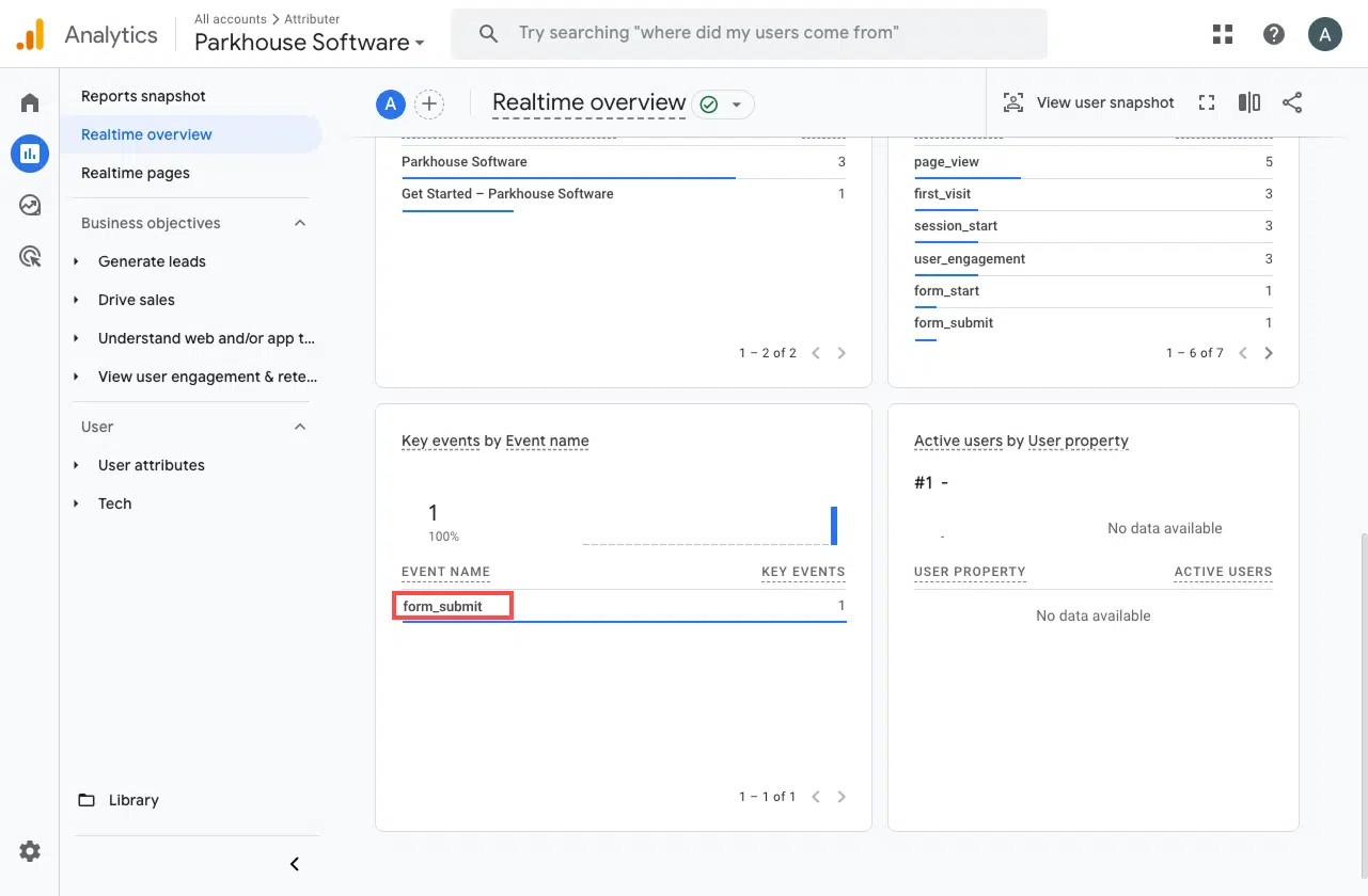 Test your form conversion in Google Analytics Real Time dashboard