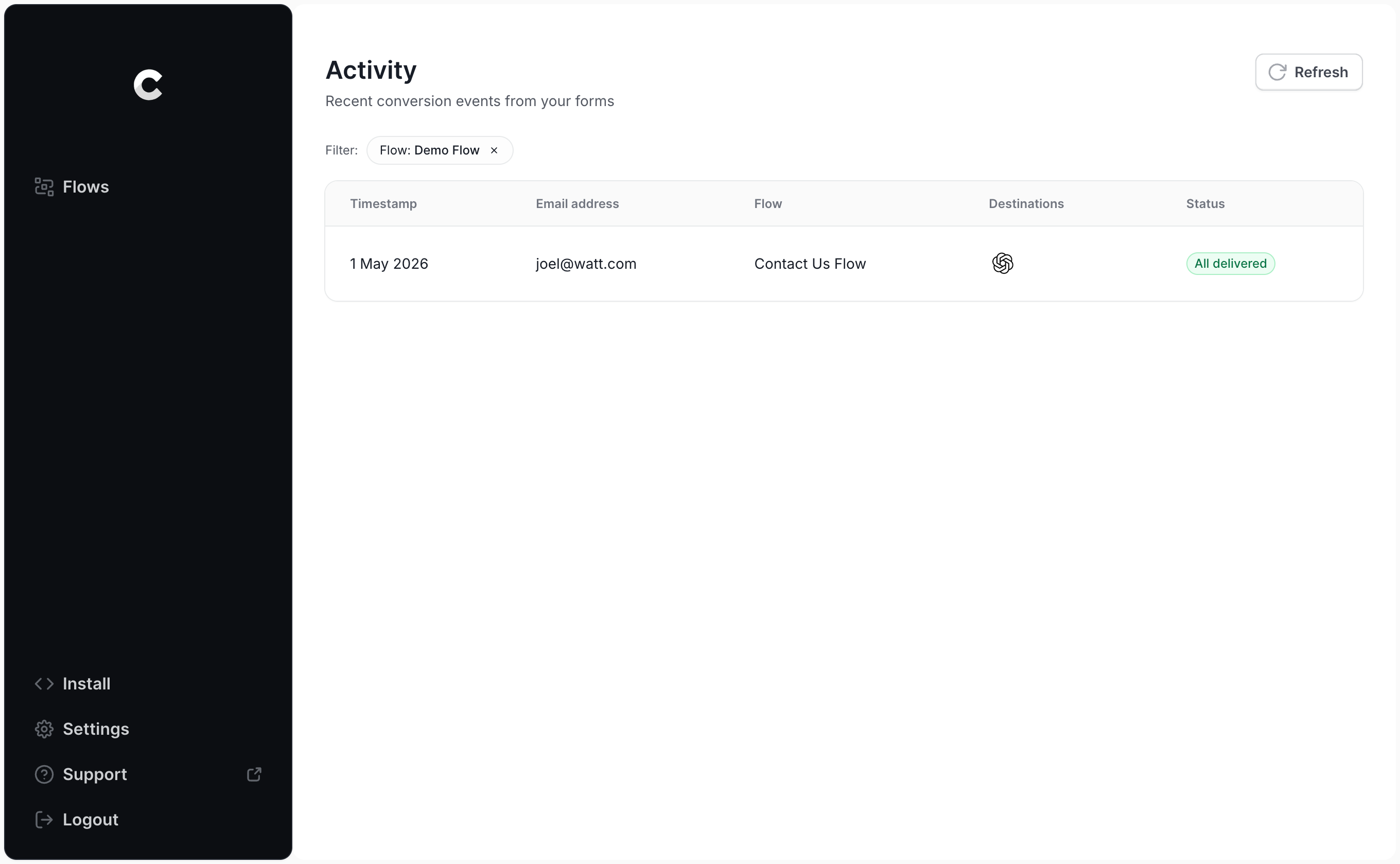 View logs from your Conversion Flow