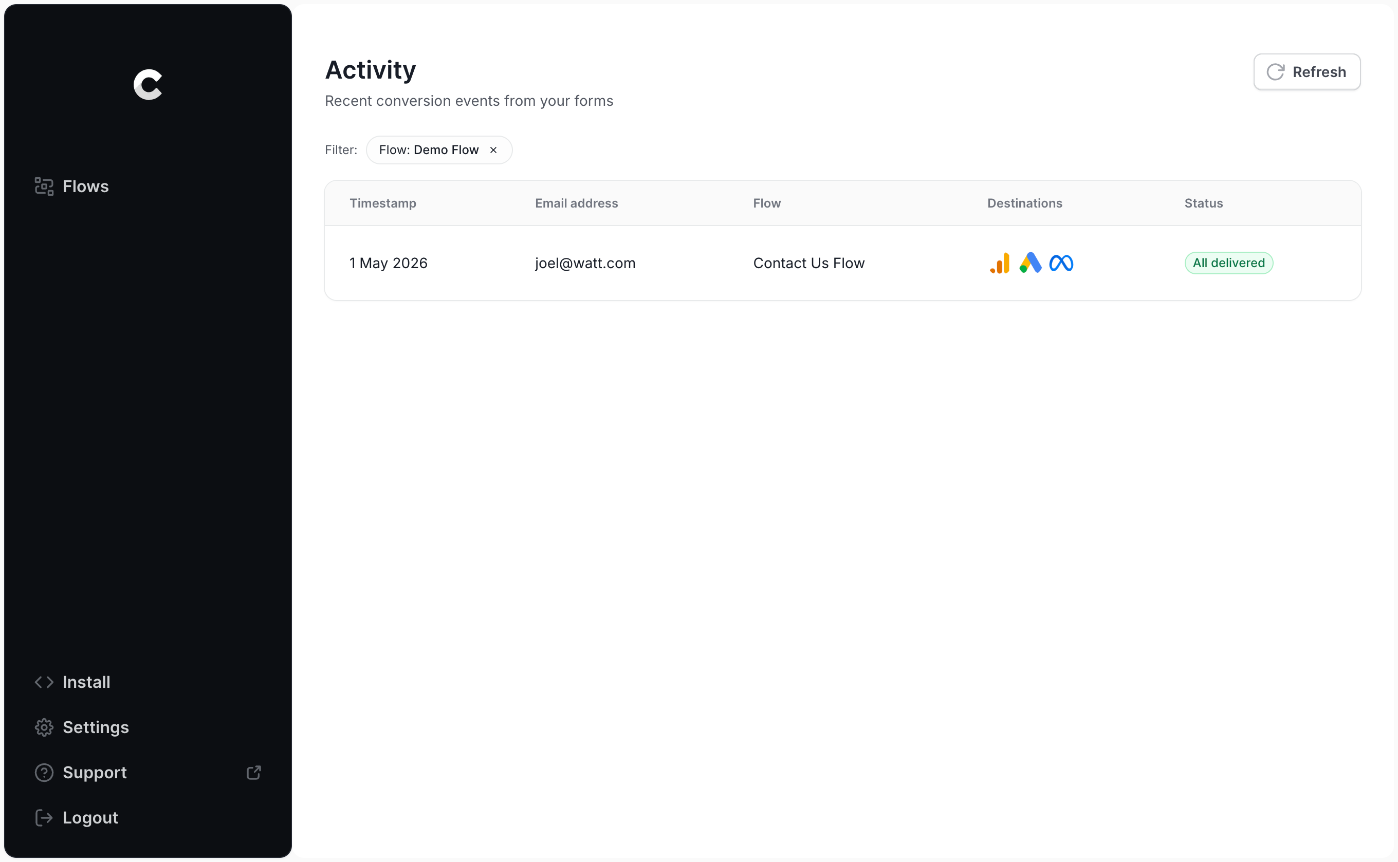 View logs from your Conversion Flow