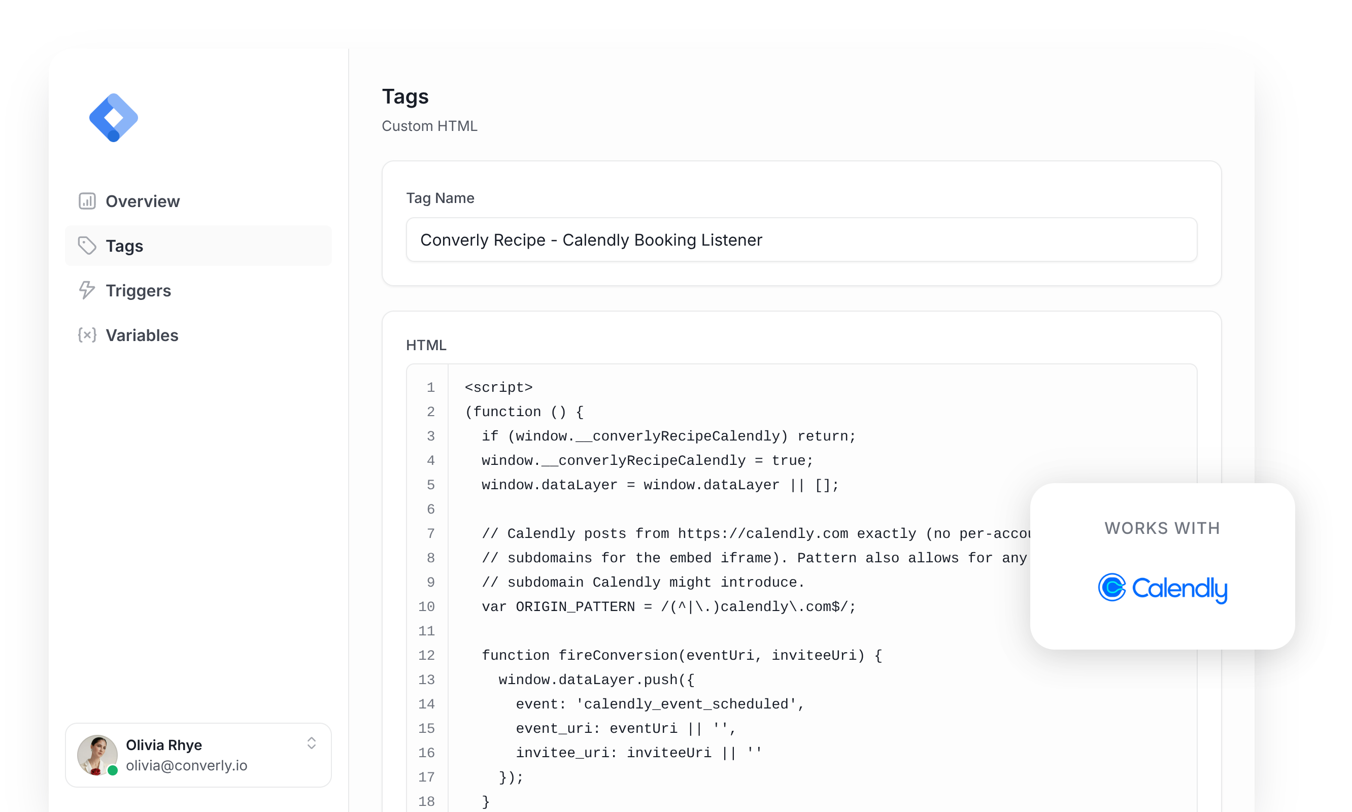 The Calendly recipe tag inside Google Tag Manager