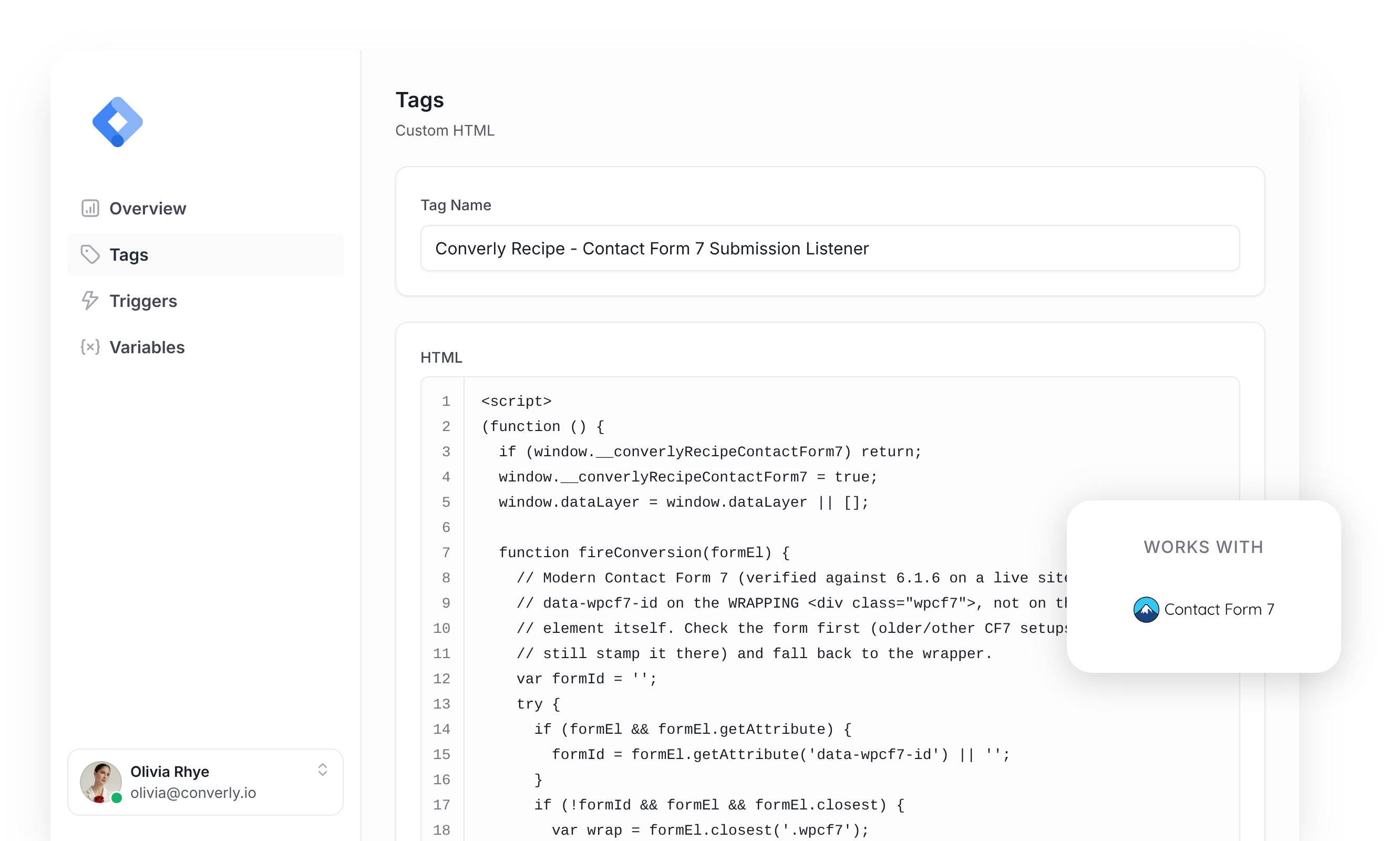 The Contact Form 7 recipe tag inside Google Tag Manager