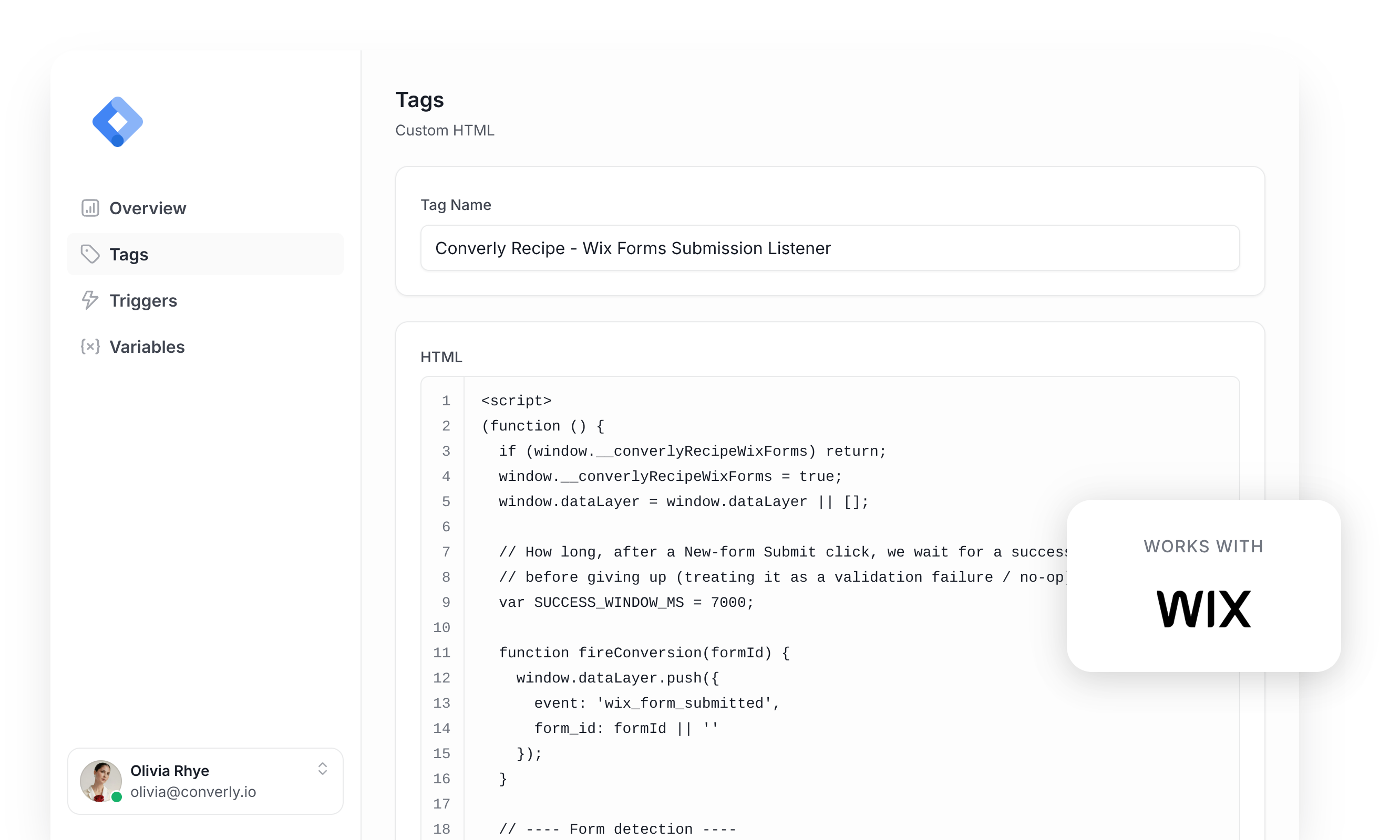 The Wix Forms recipe tag inside Google Tag Manager