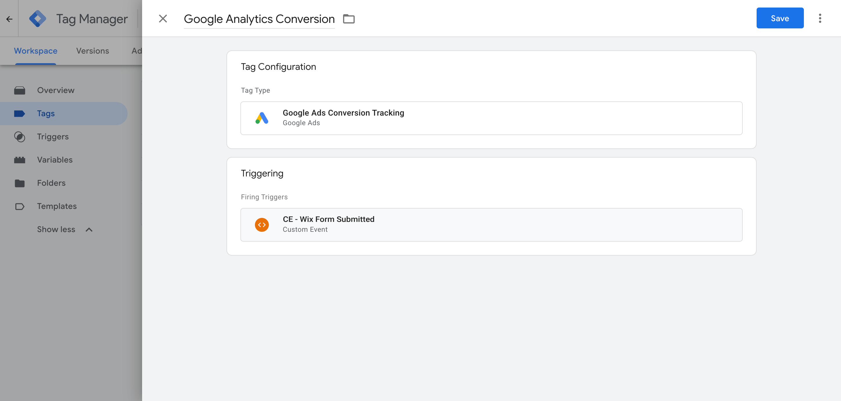 A Google Ads conversion tag using the recipe's trigger