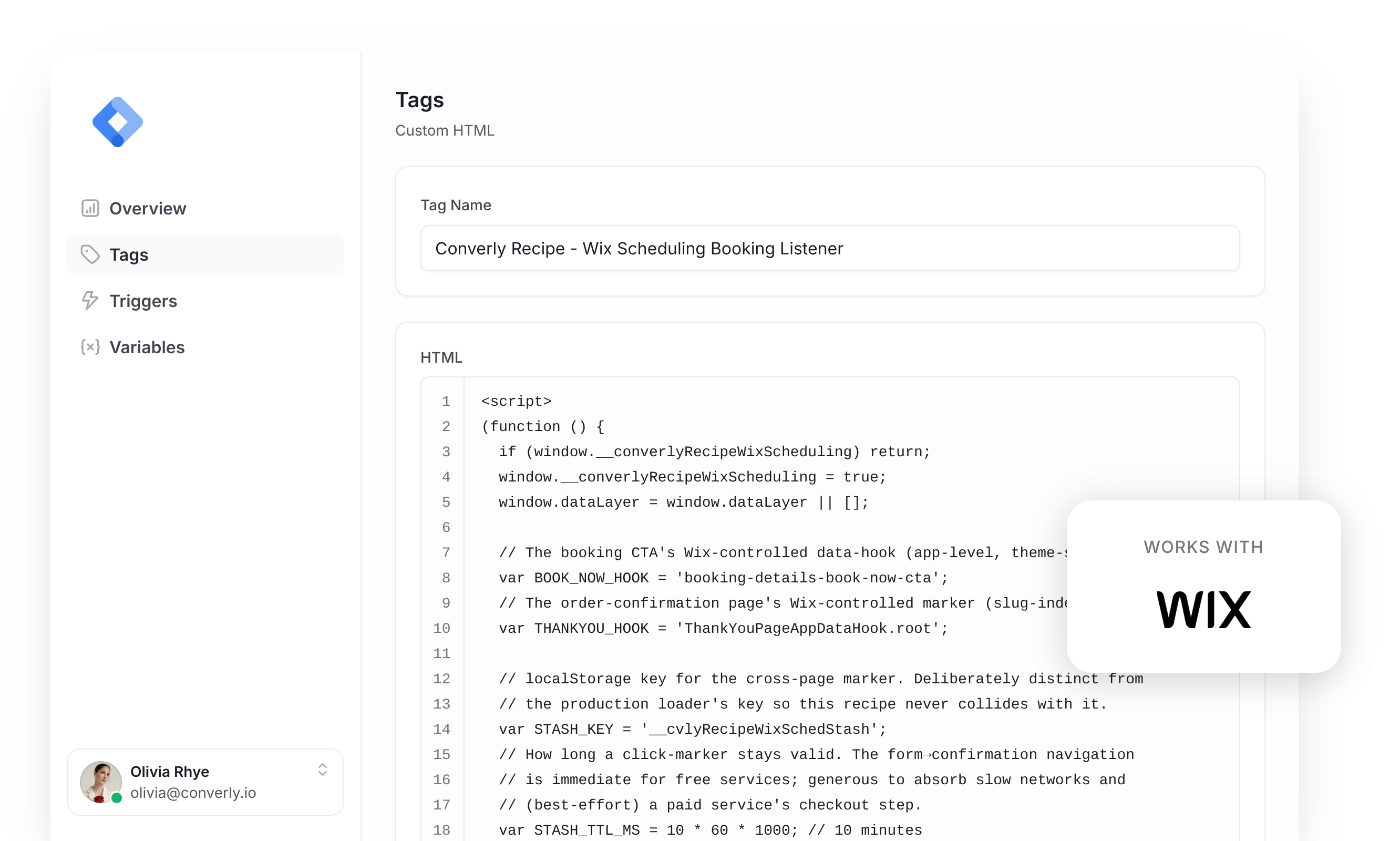 The Wix Scheduling recipe tag inside Google Tag Manager